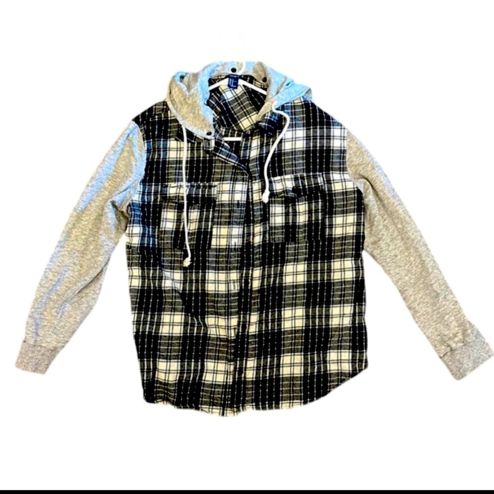 Forever 21 Size Medium Flannel Hoodie with Detachable Hood Black and Gray